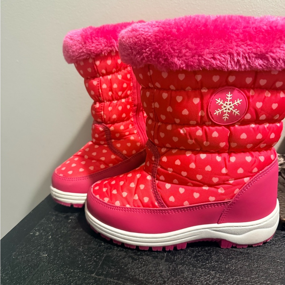 Pink Heart Pattern Winter Boots